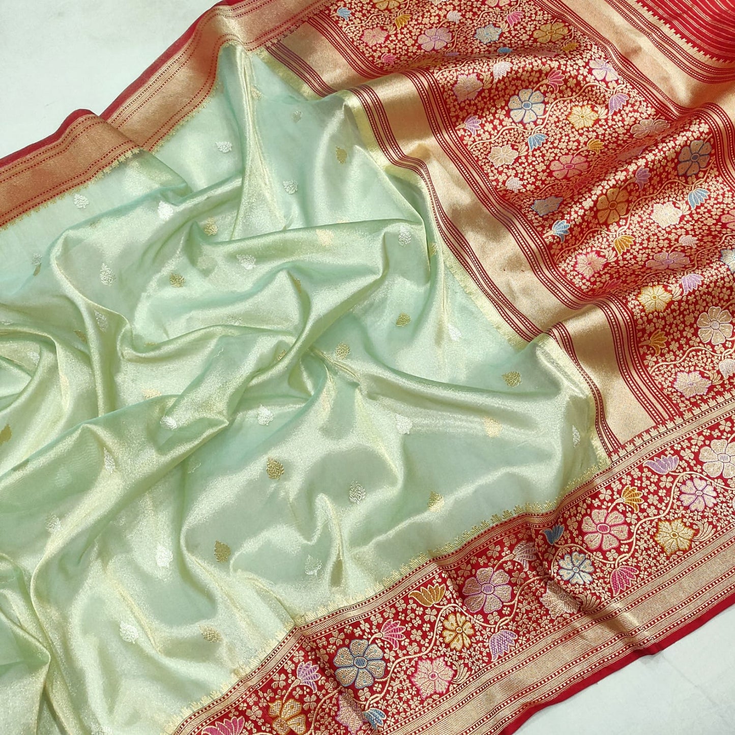 Green kora tissue silk saree - Saffronfashionindia