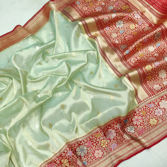 Green kora tissue silk saree - Saffronfashionindia