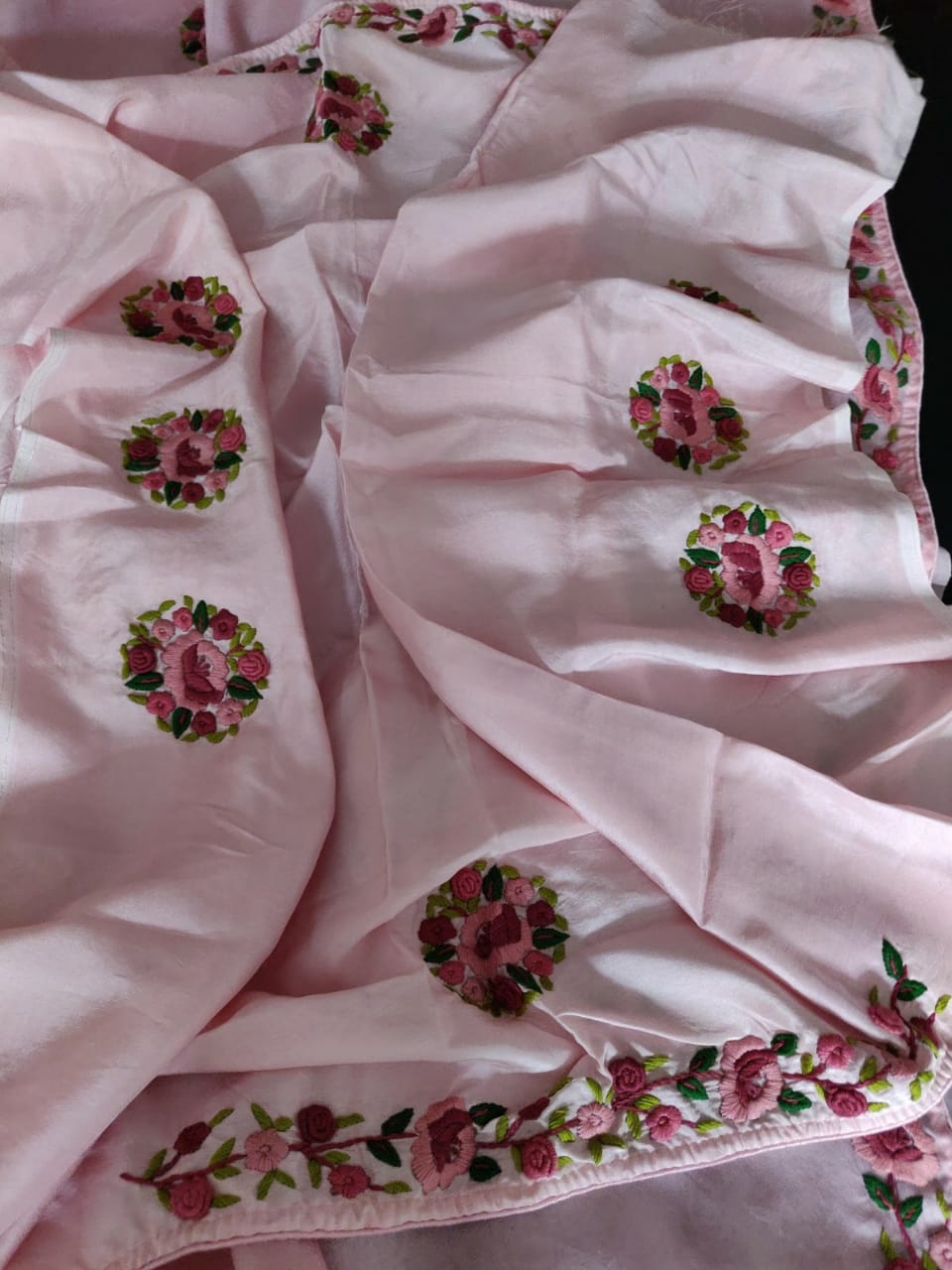 Pink French knot saree - Saffronfashionindia