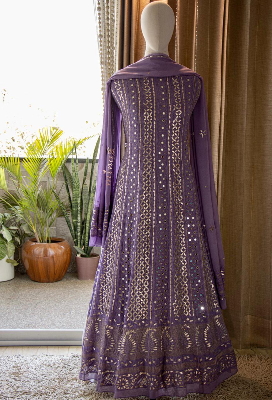 Purple Anarkali gorgette dress - Saffronfashionindia