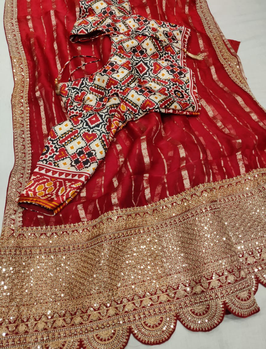 Hansik striped organza saree - Saffronfashionindia