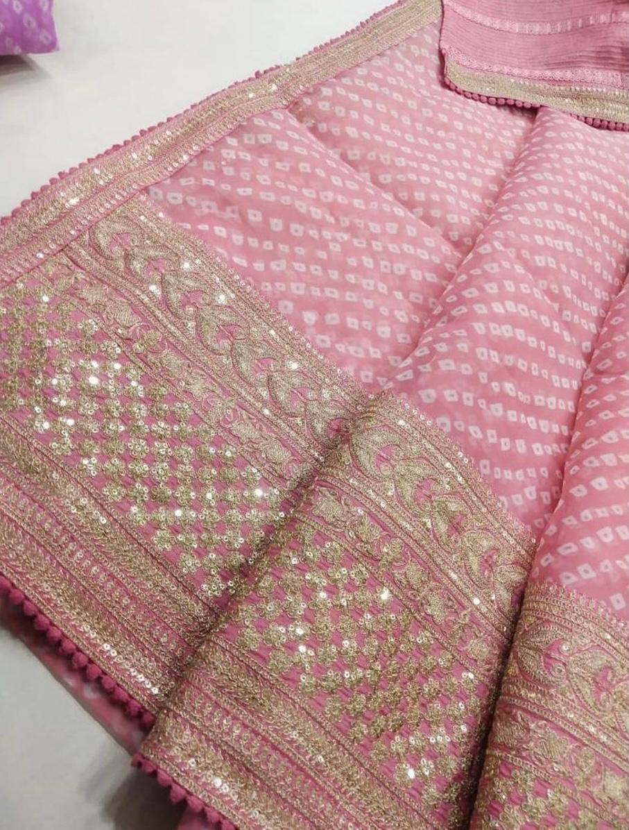 Bandhani styled organza saree - Saffronfashionindia