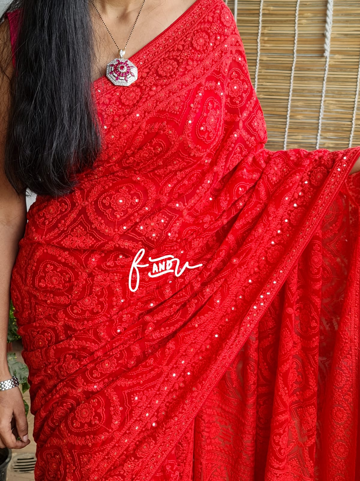 Kruti Chikankari Embroidery saree - Saffronfashionindia