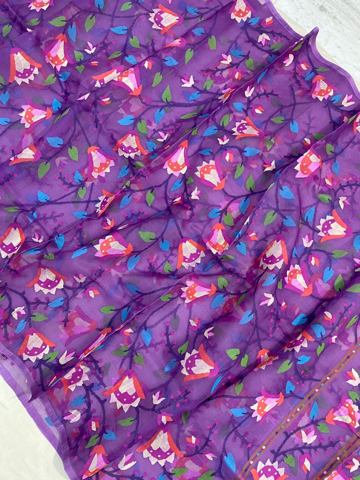Rampuri purple jamdani saree - Saffronfashionindia