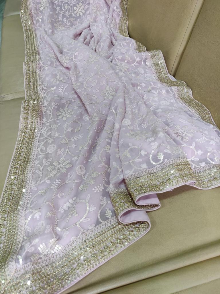 Nimil Chikankari gorgette saree - Saffronfashionindia