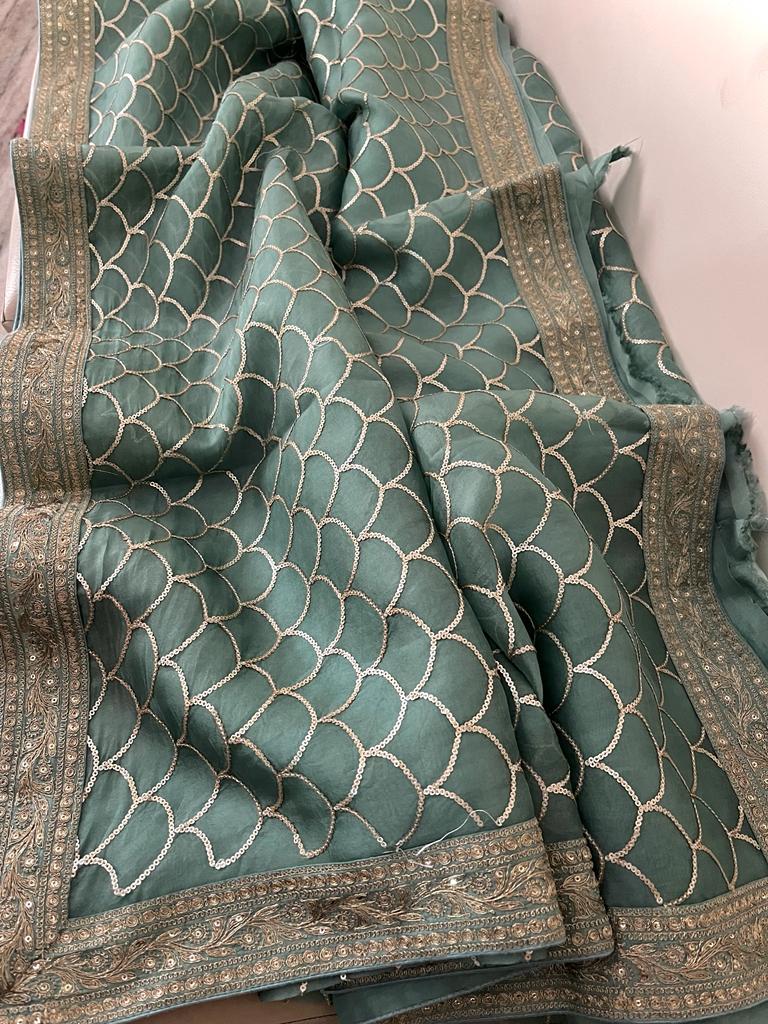 Nishabd organza sequence saree - Saffronfashionindia