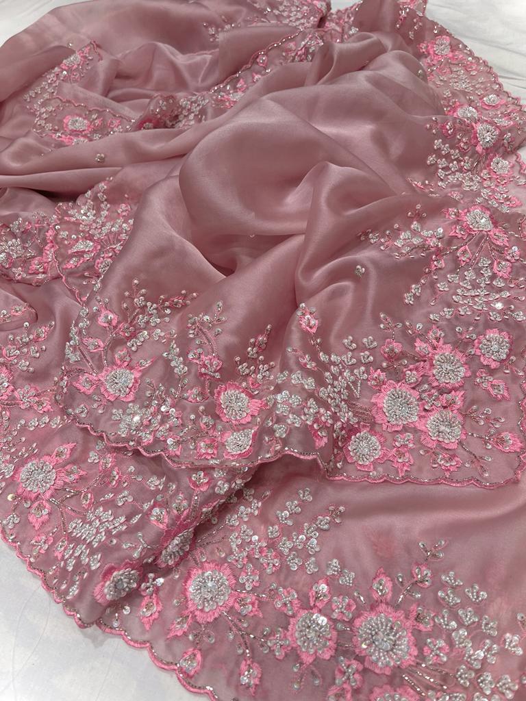 Ishik organza partywear saree - Saffronfashionindia
