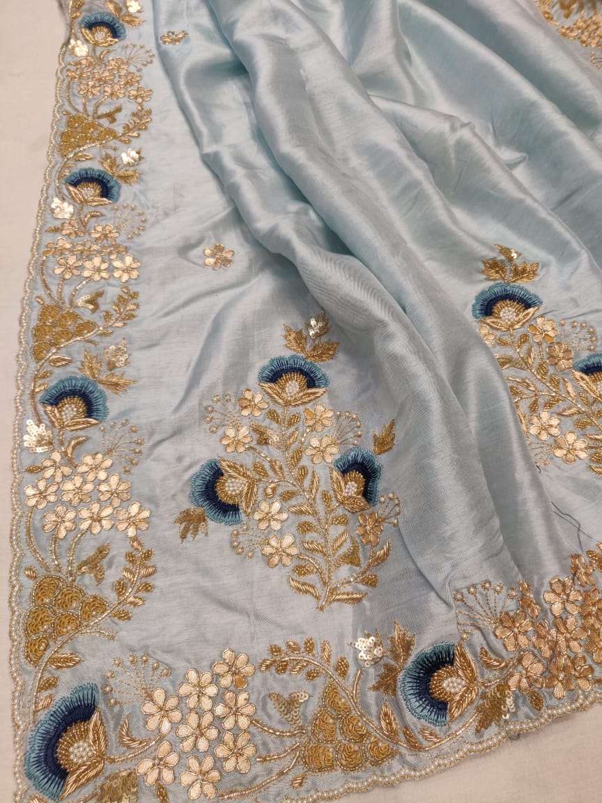 Russian silk saree handmade saree blouse - Saffronfashionindia