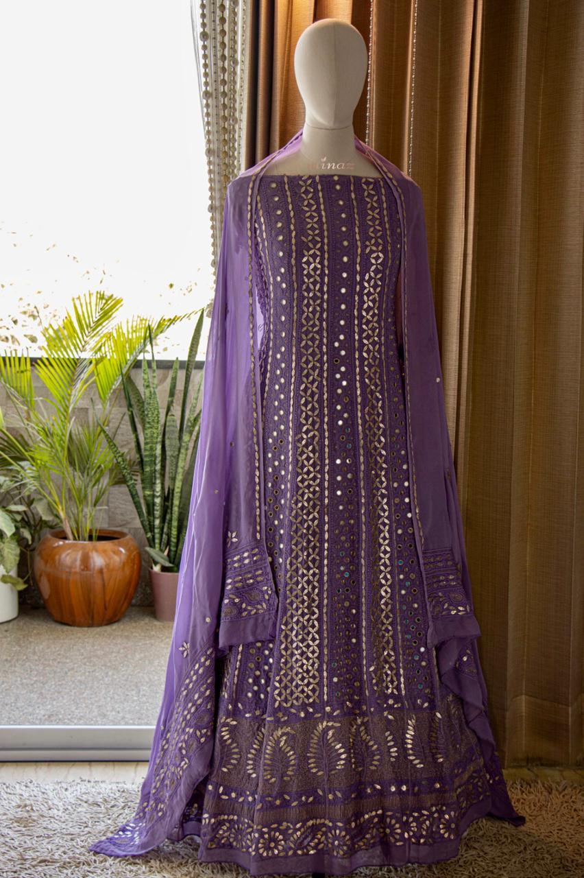 Purple Anarkali gorgette dress - Saffronfashionindia