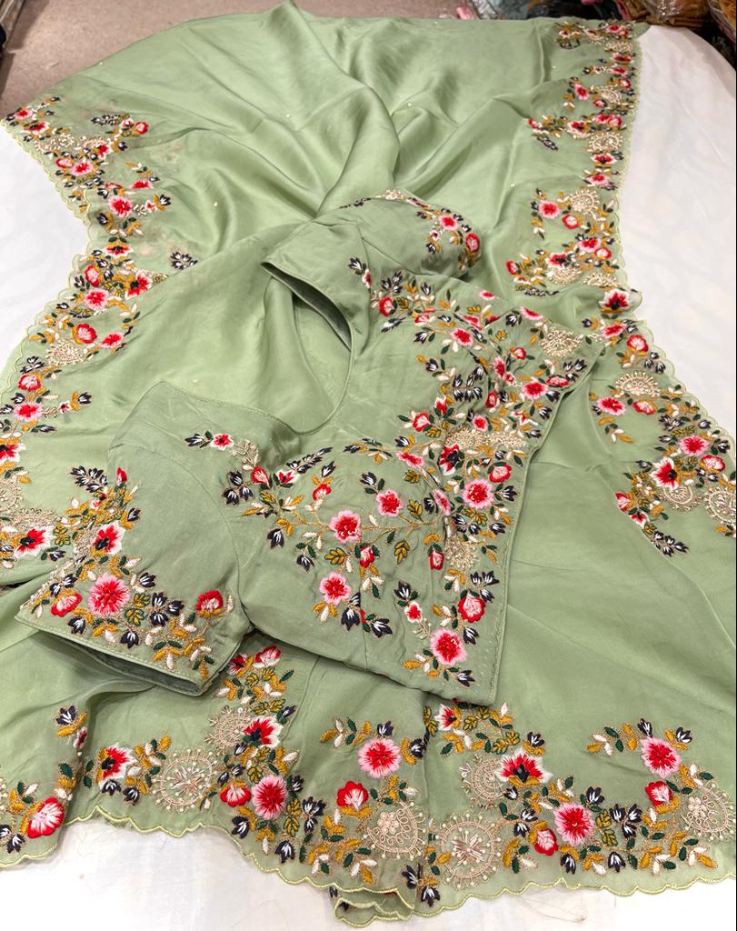 Nishika embroidery organza saree - Saffronfashionindia