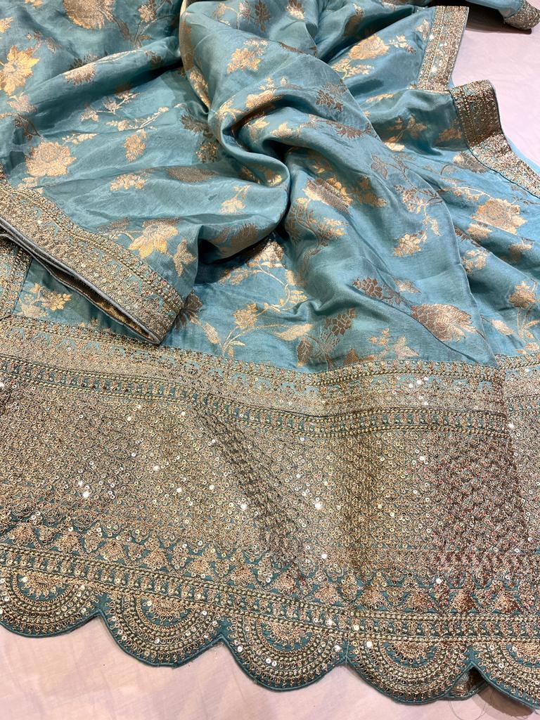 Silk sari zardosi saree - Saffronfashionindia
