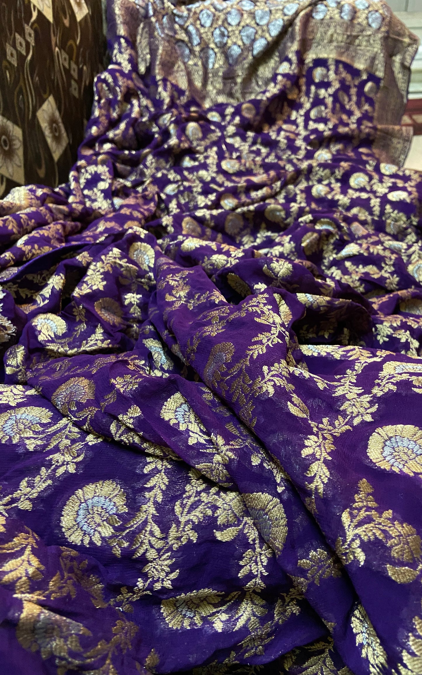 Royal blue Khaddi gorgette saree - Saffronfashionindia