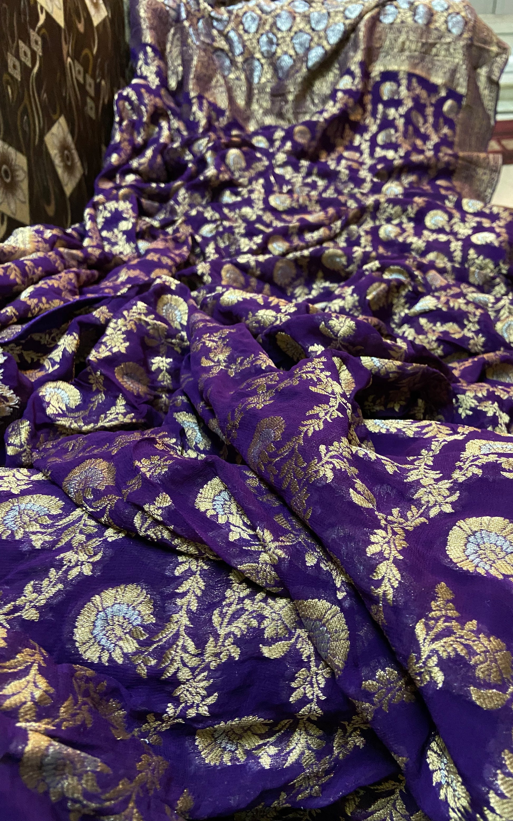 Royal blue Khaddi gorgette saree - Saffronfashionindia