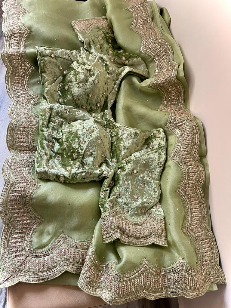 Zubeida organza embroidery saree - Saffronfashionindia