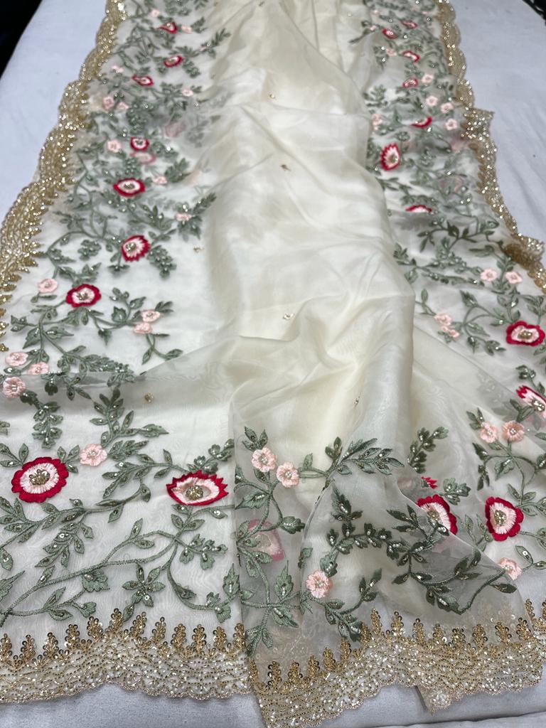 Iris embroidered saree - Saffronfashionindia
