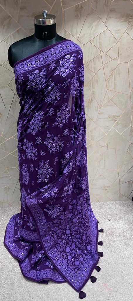 Kinzie Chikankari saree/gorgette saree - Saffronfashionindia