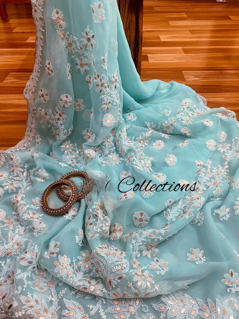 Khushnama Chikankari saree - Saffronfashionindia