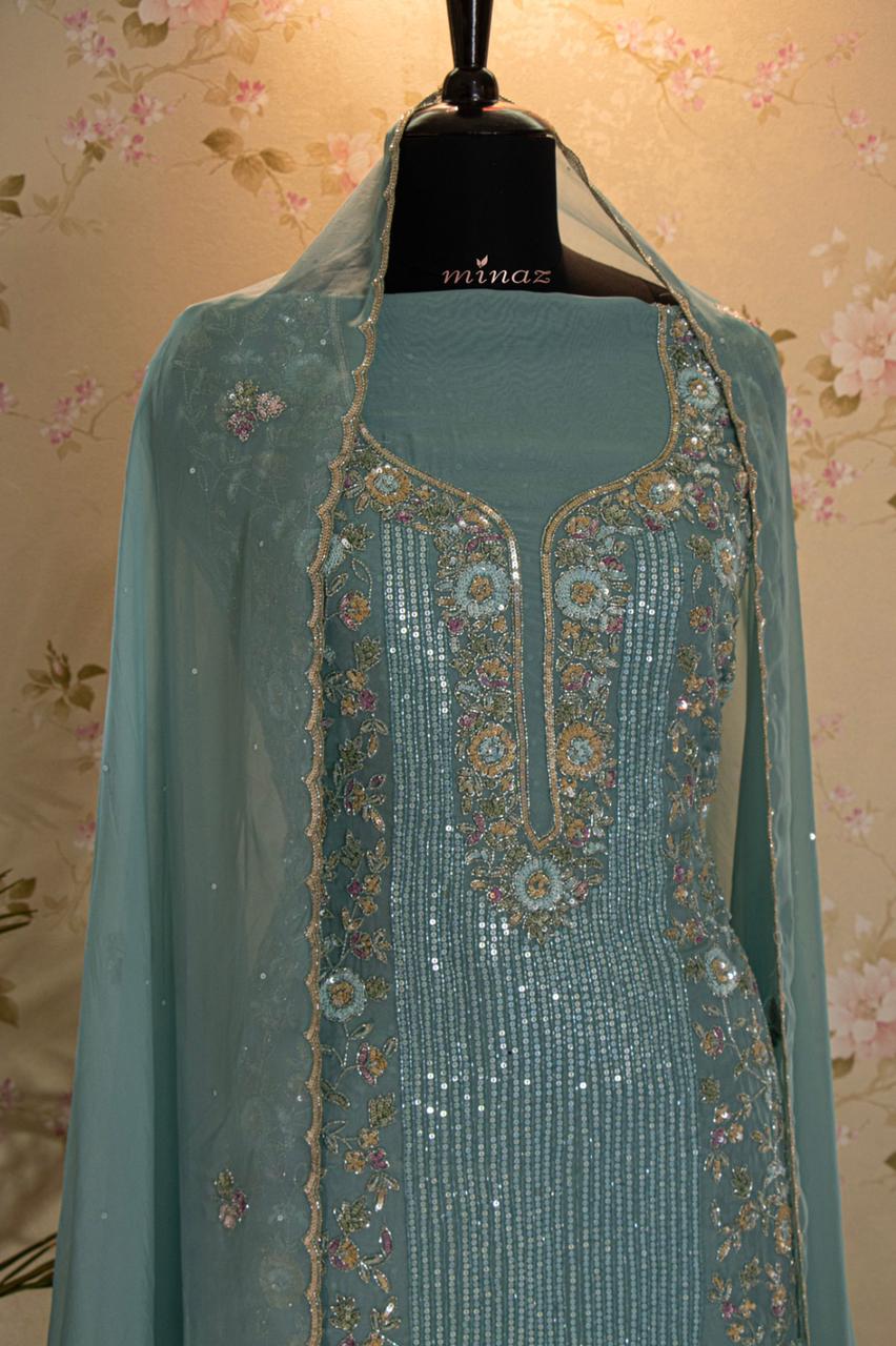 Shabnam handcrafted organza dress - Saffronfashionindia