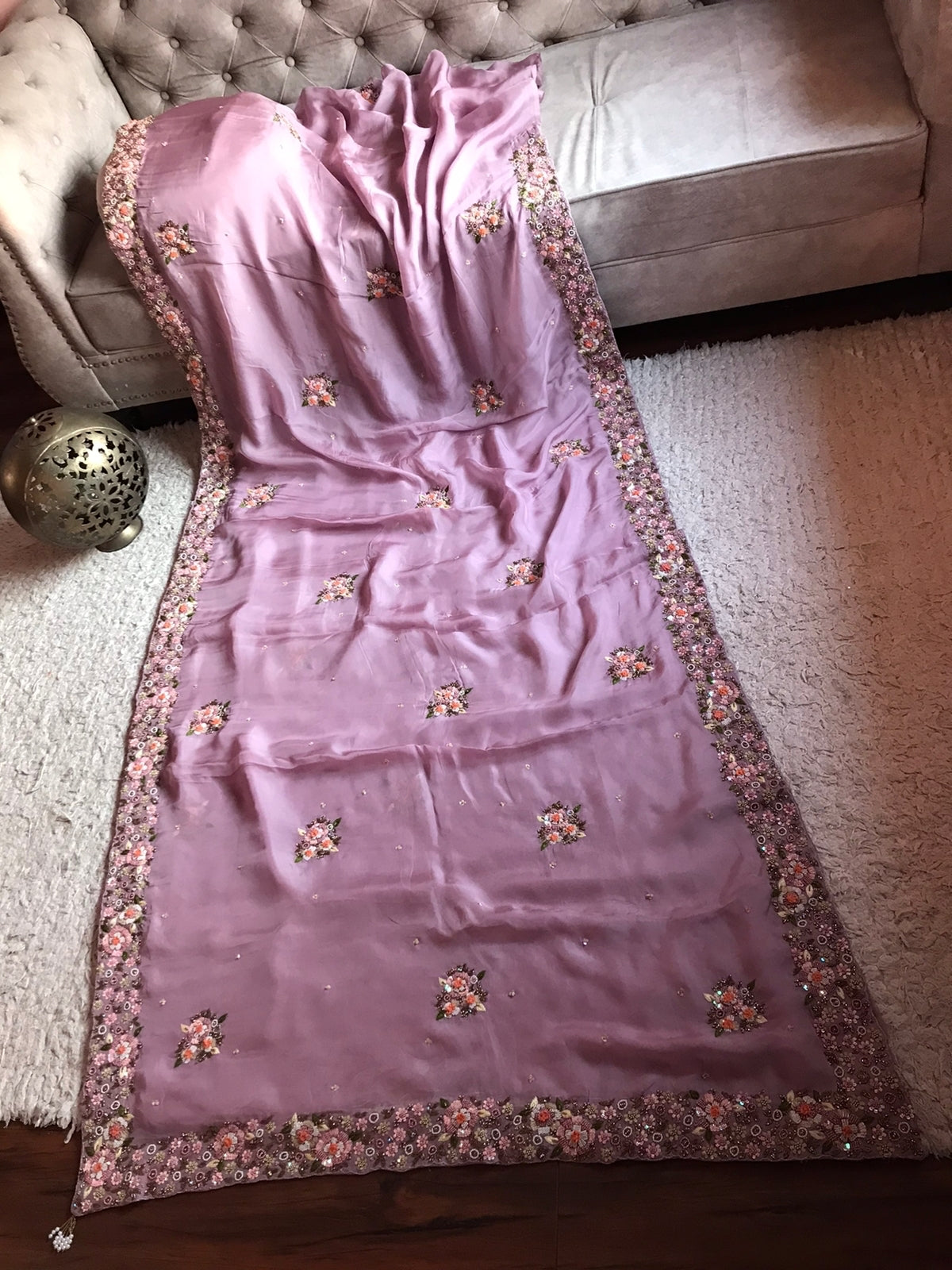 Premium mauve embroidery saree - Saffronfashionindia