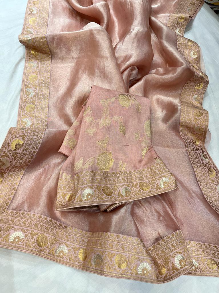 Metallic tissue organza saree - Saffronfashionindia