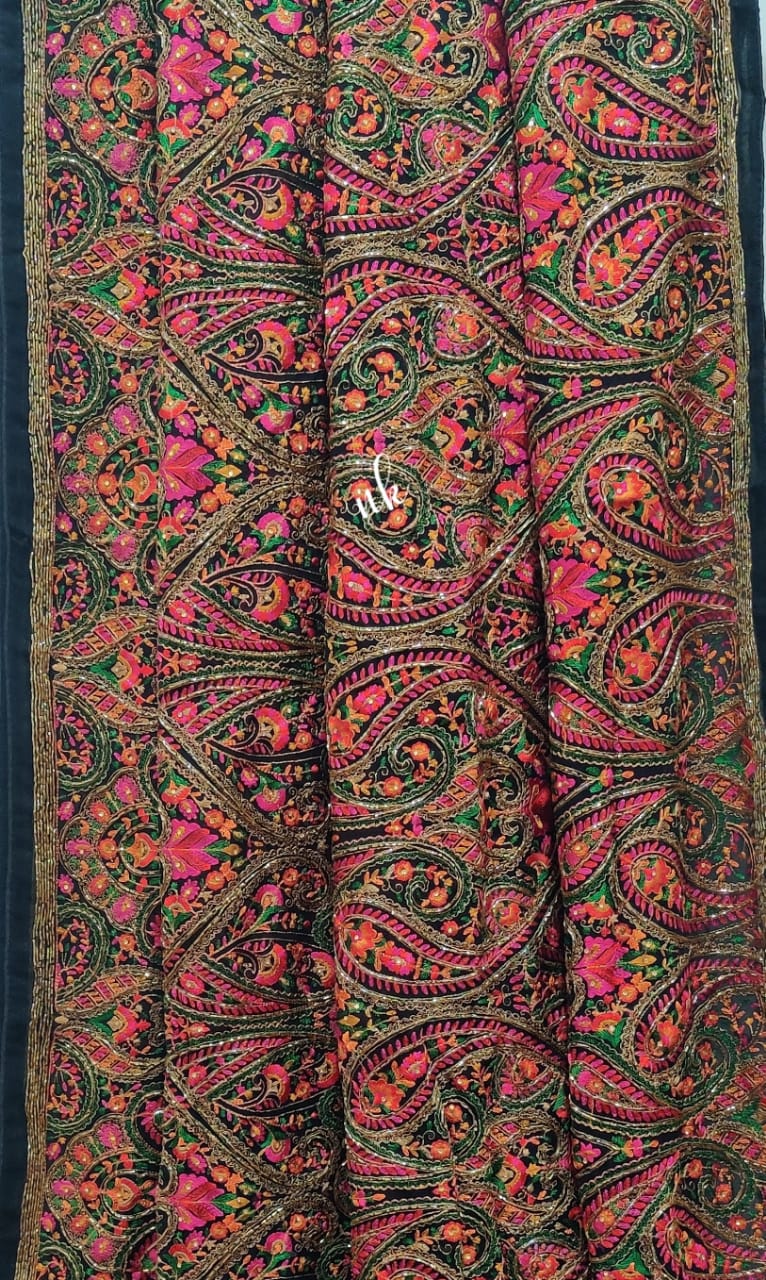 Kashmiri inspired gorgette saree - Saffronfashionindia