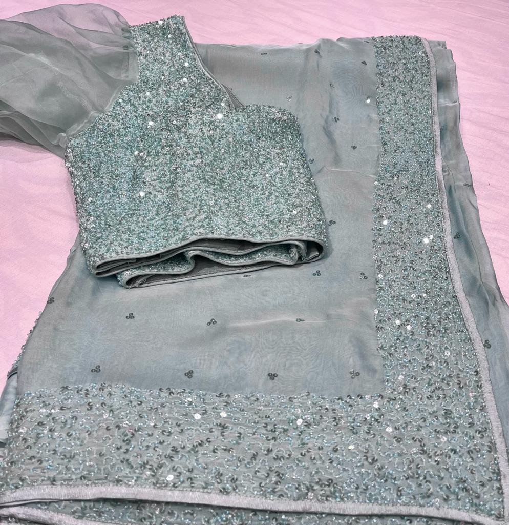 Posh organza sequins saree - Saffronfashionindia