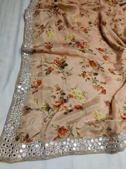 Fancy crepe partywear saree - Saffronfashionindia