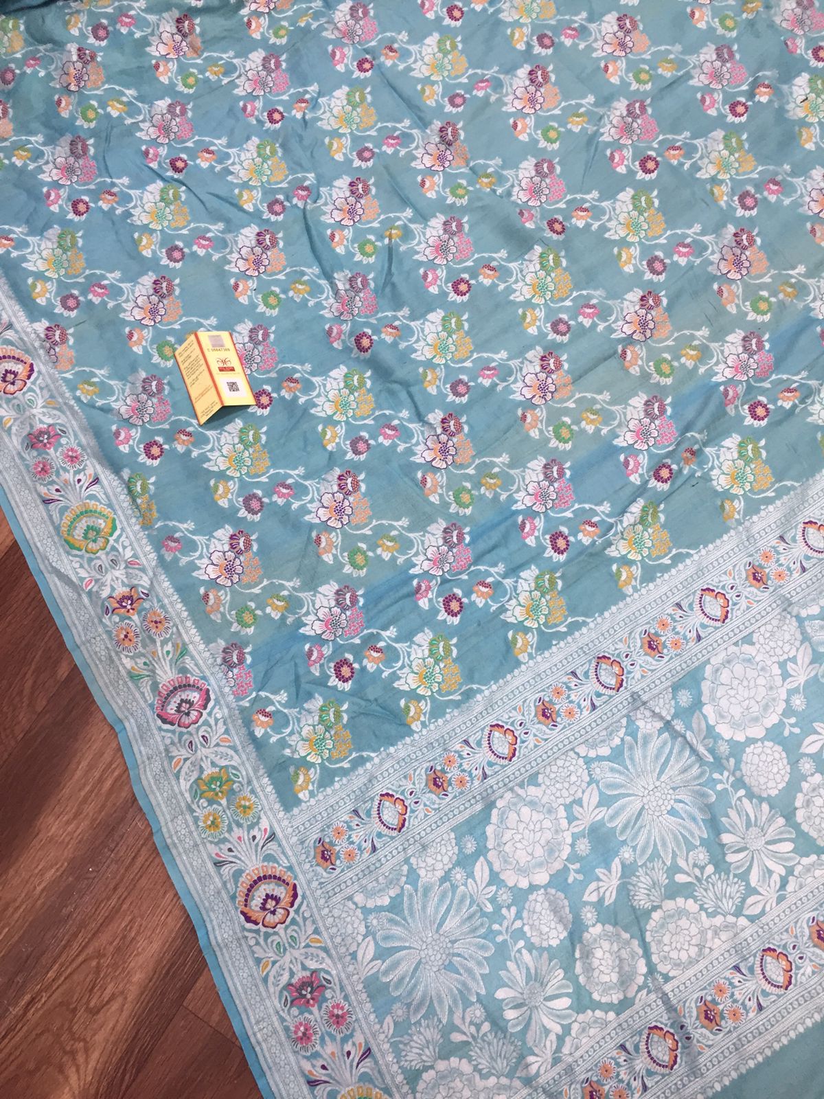 Aqua tilffi jangla tussar saree - Saffronfashionindia