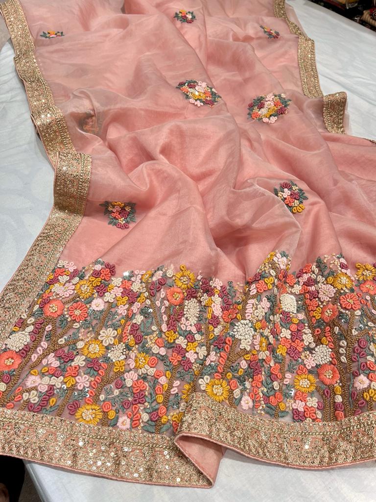 Benzie organza French knot saree - Saffronfashionindia