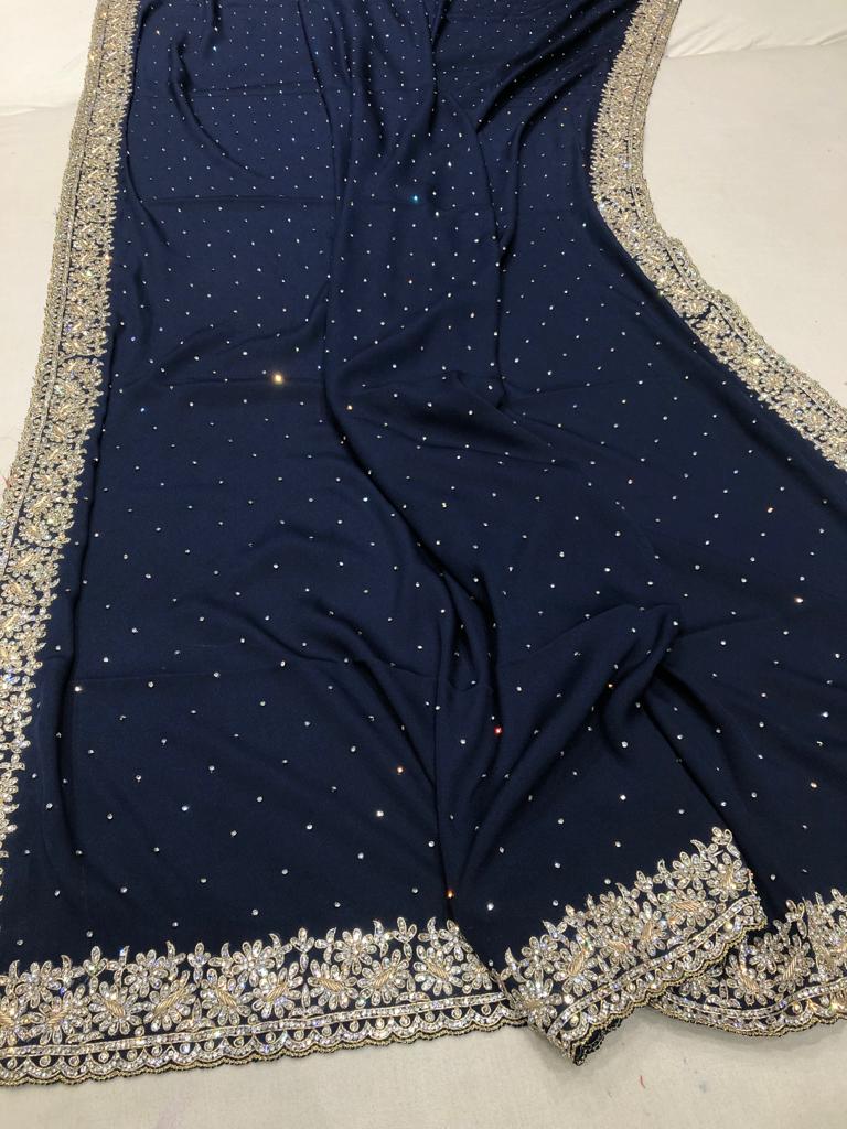 Crepe gorgette saree - Saffronfashionindia
