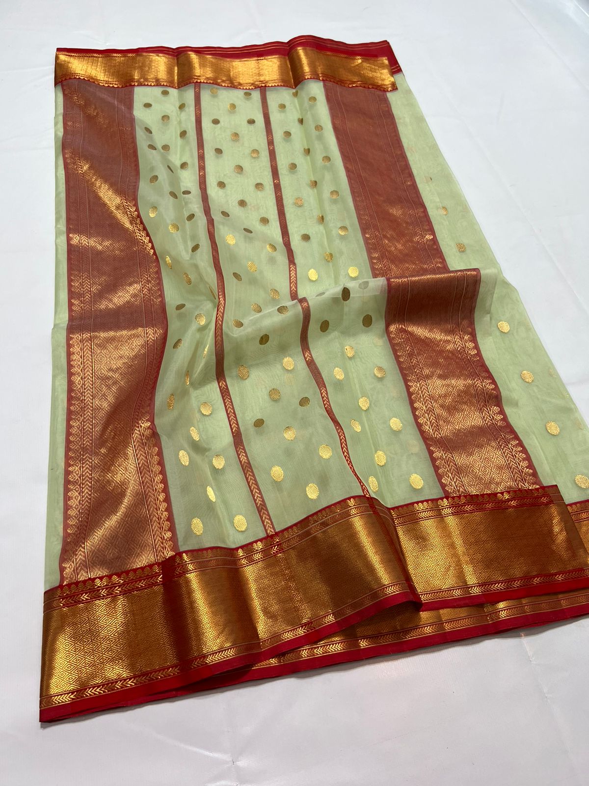Mint Chanderi ek naal saree - Saffronfashionindia