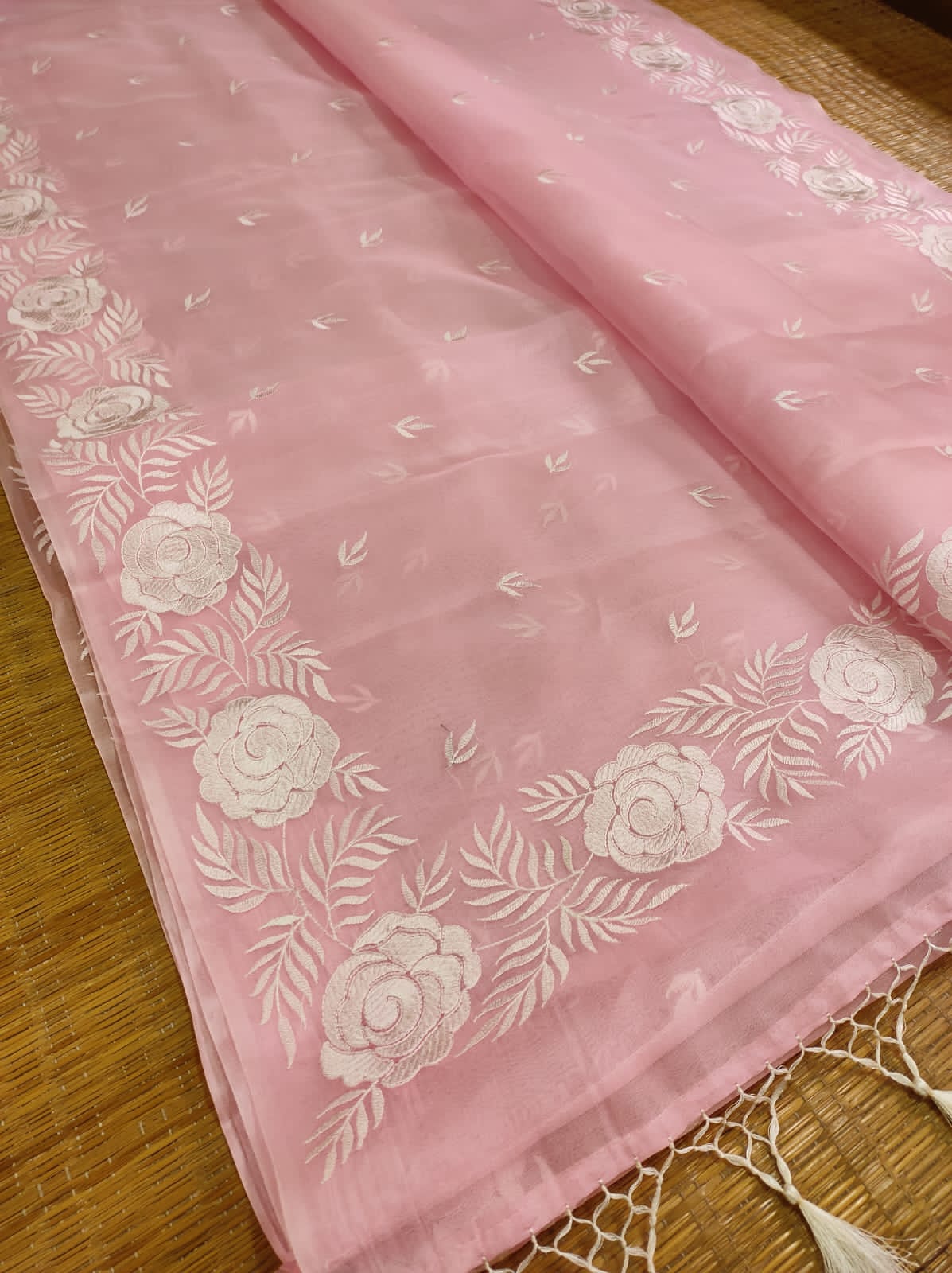 Rose inspired organza saree - Saffronfashionindia