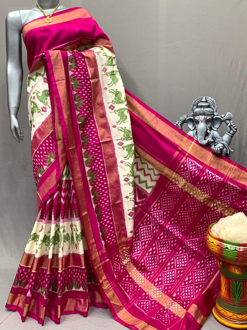 Ikkat Indian saree women sari blouse - Saffronfashionindia