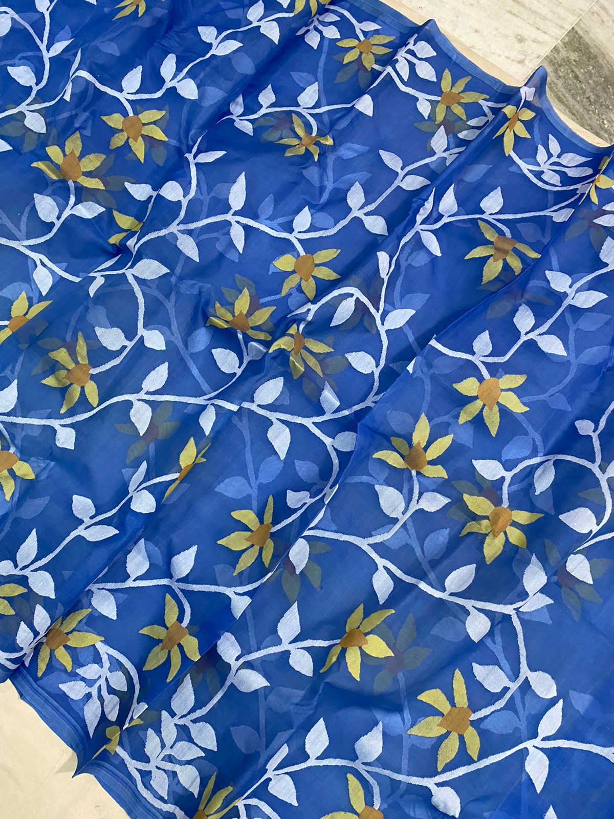 Royal blue tantuj jamdani saree - Saffronfashionindia