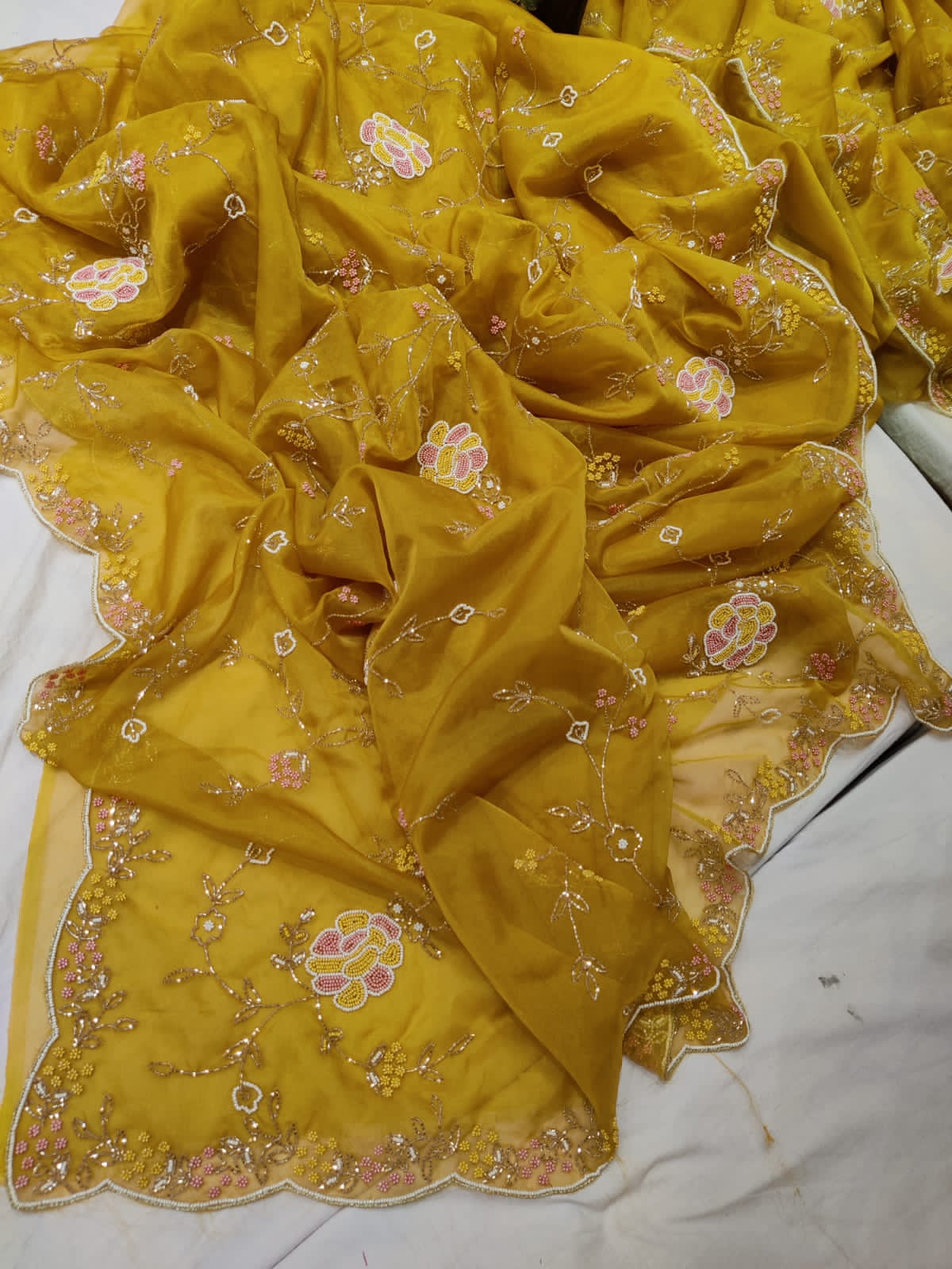 Kiara organza Pearl zardosi saree - Saffronfashionindia