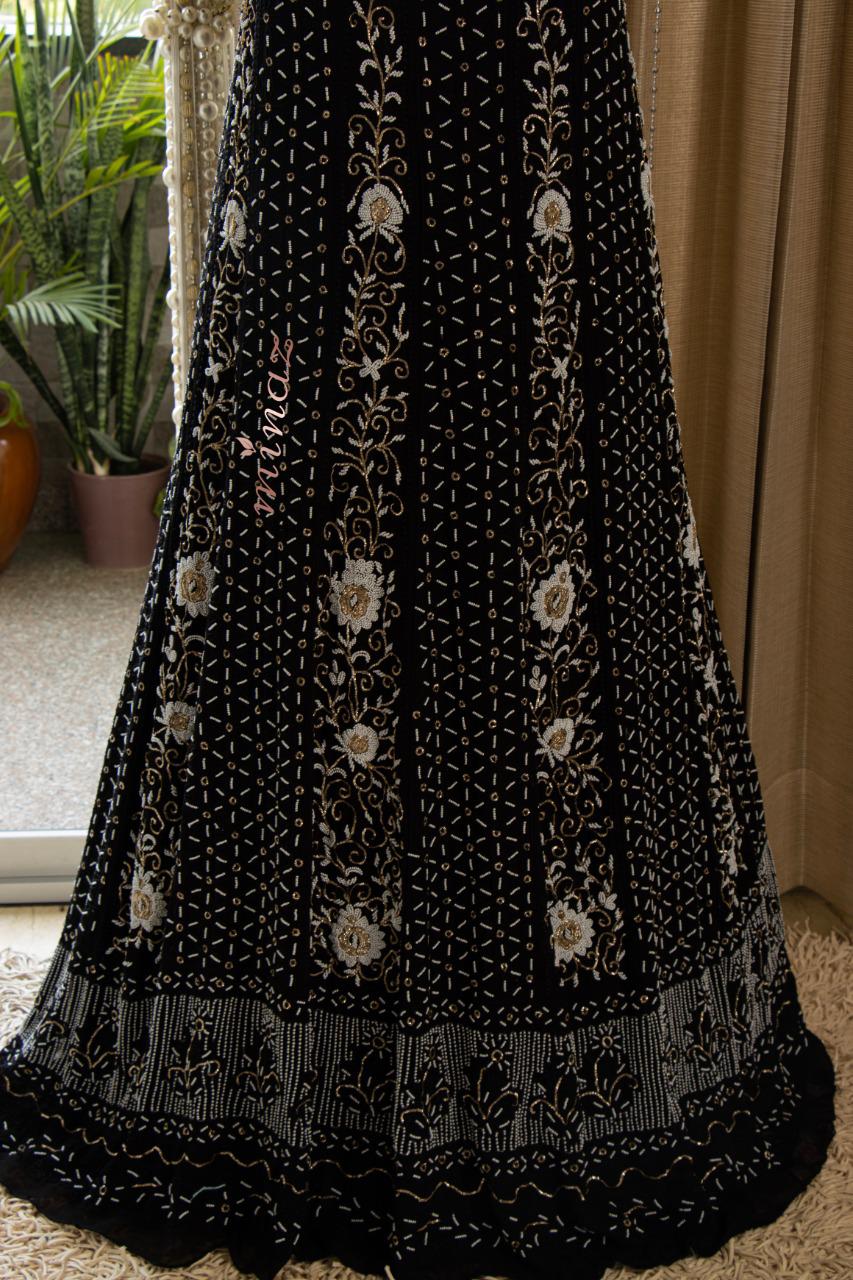Black naqshi embroidery suit - Saffronfashionindia