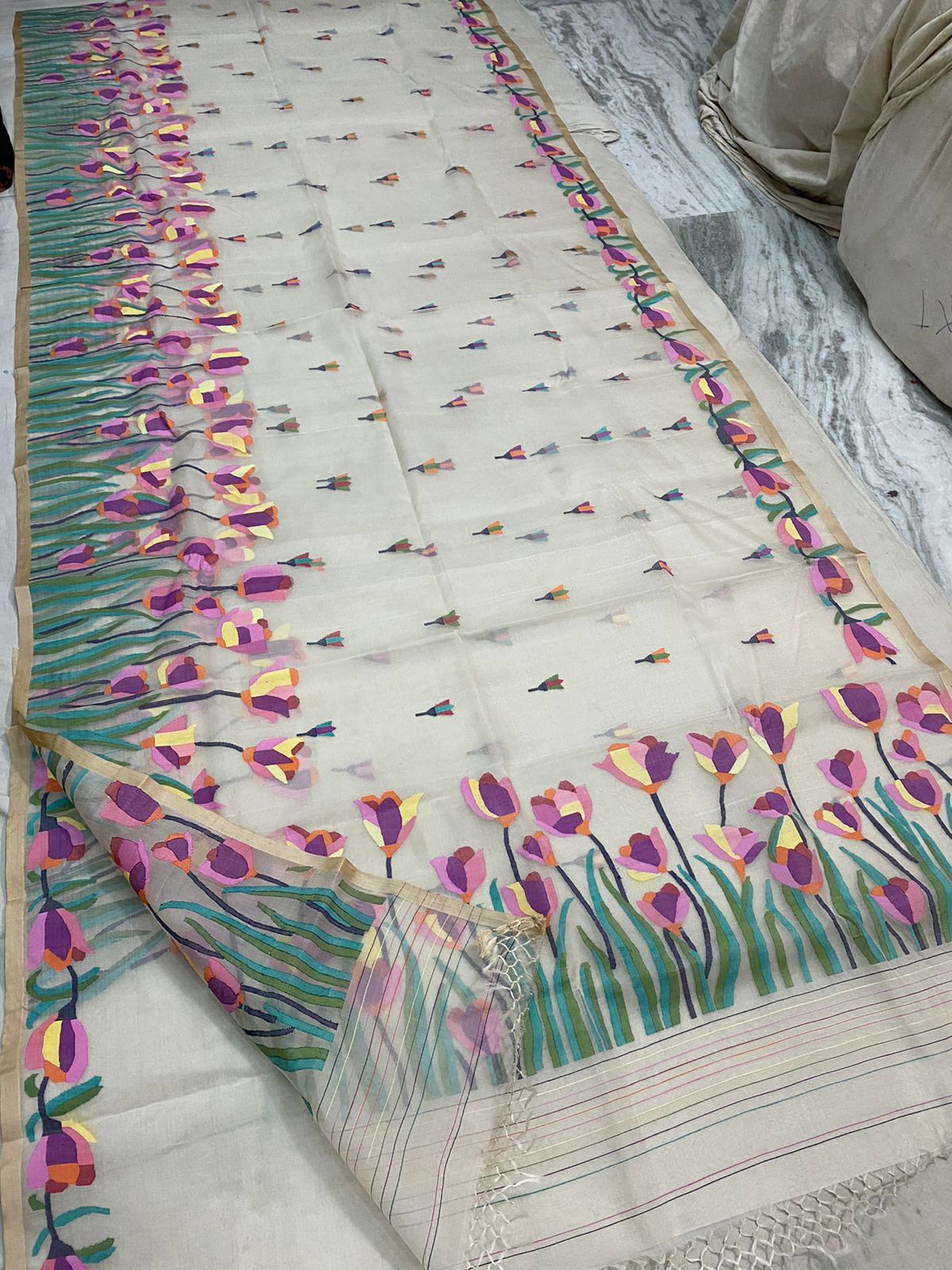 Miravah muslin jamdani saree - Saffronfashionindia