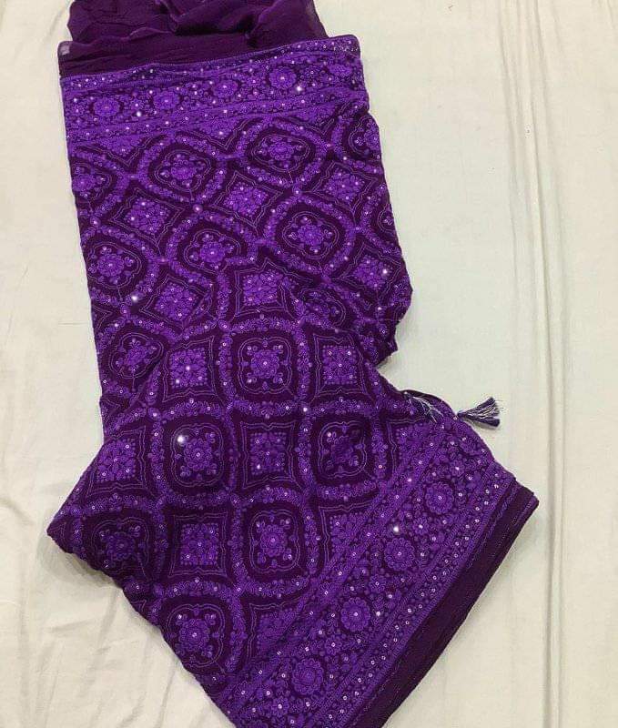Jalebi inspired embroidered Chikankari saree - Saffronfashionindia