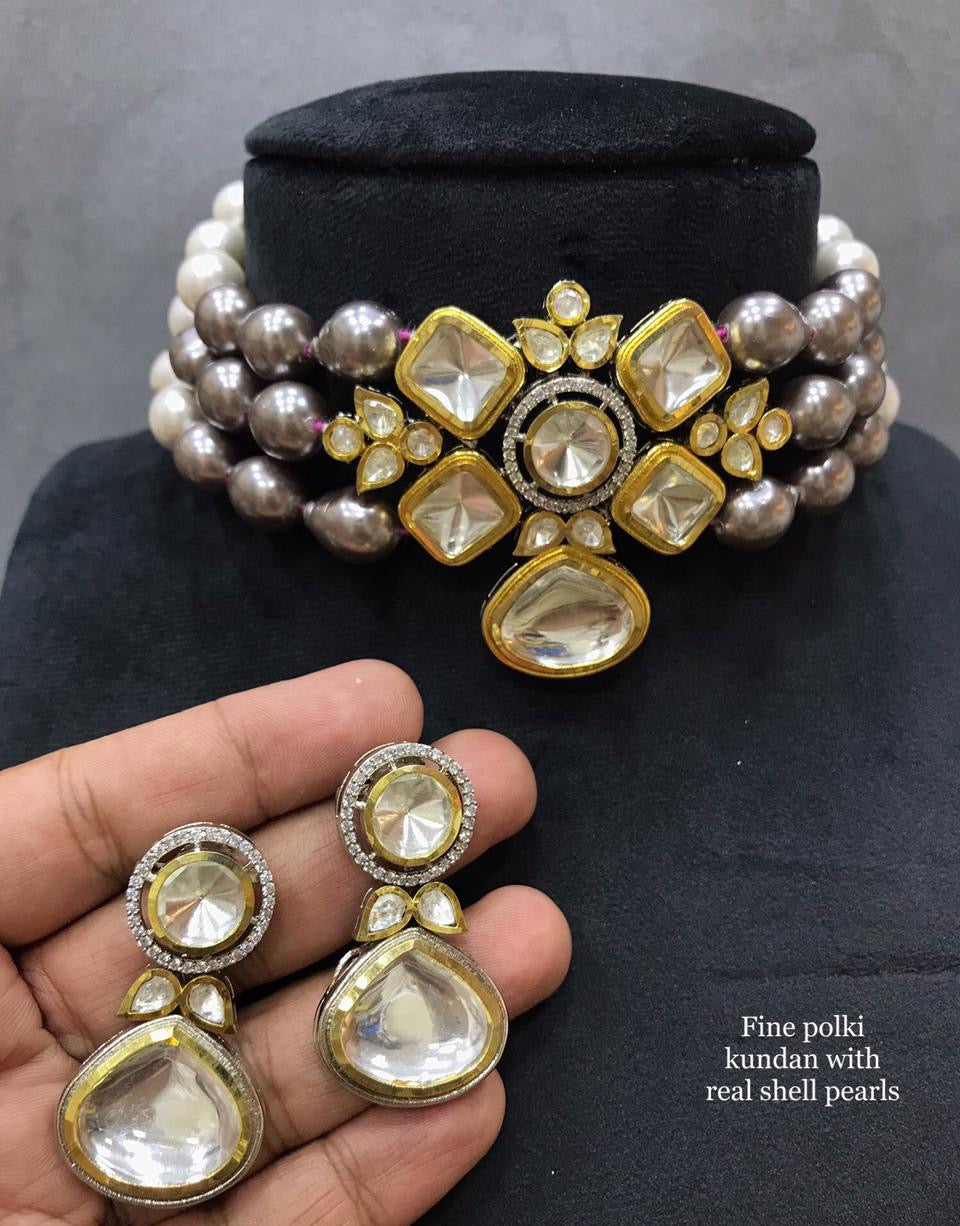 Pearl Kundan choker set - Saffronfashionindia