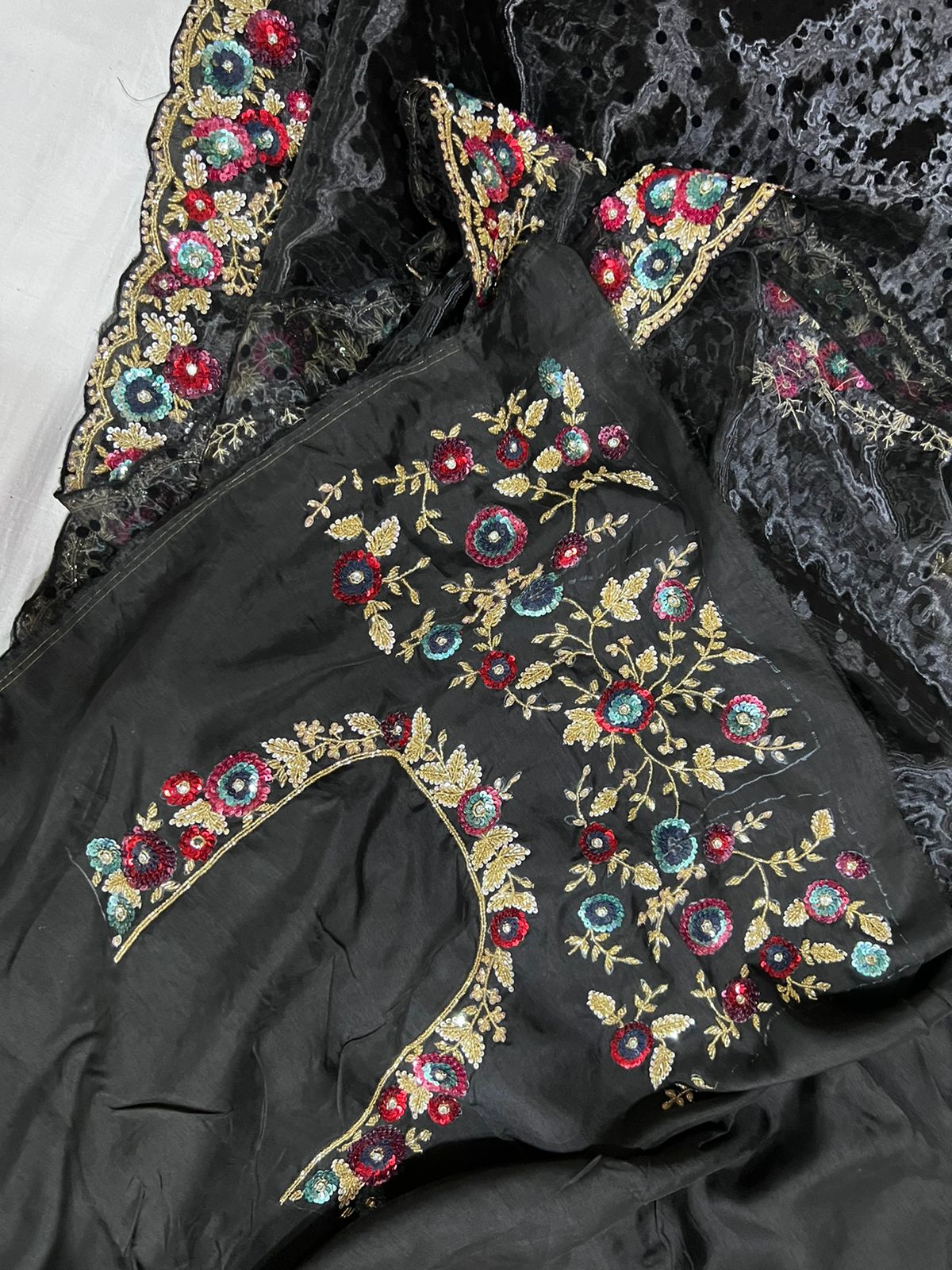 Black floral organza sare SaffronFashionindia