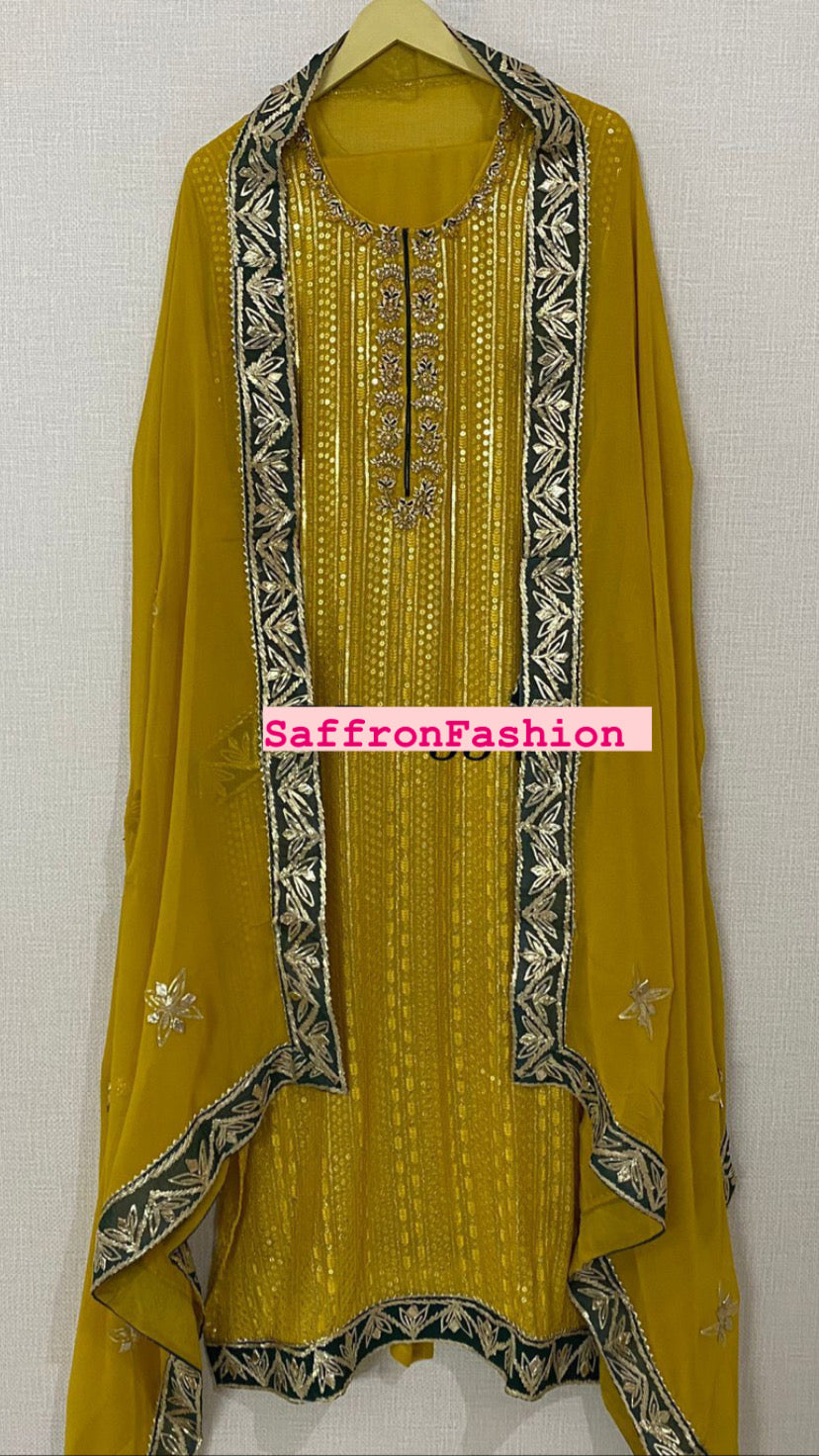 Yellow Pakistani salwar suit - Saffronfashionindia