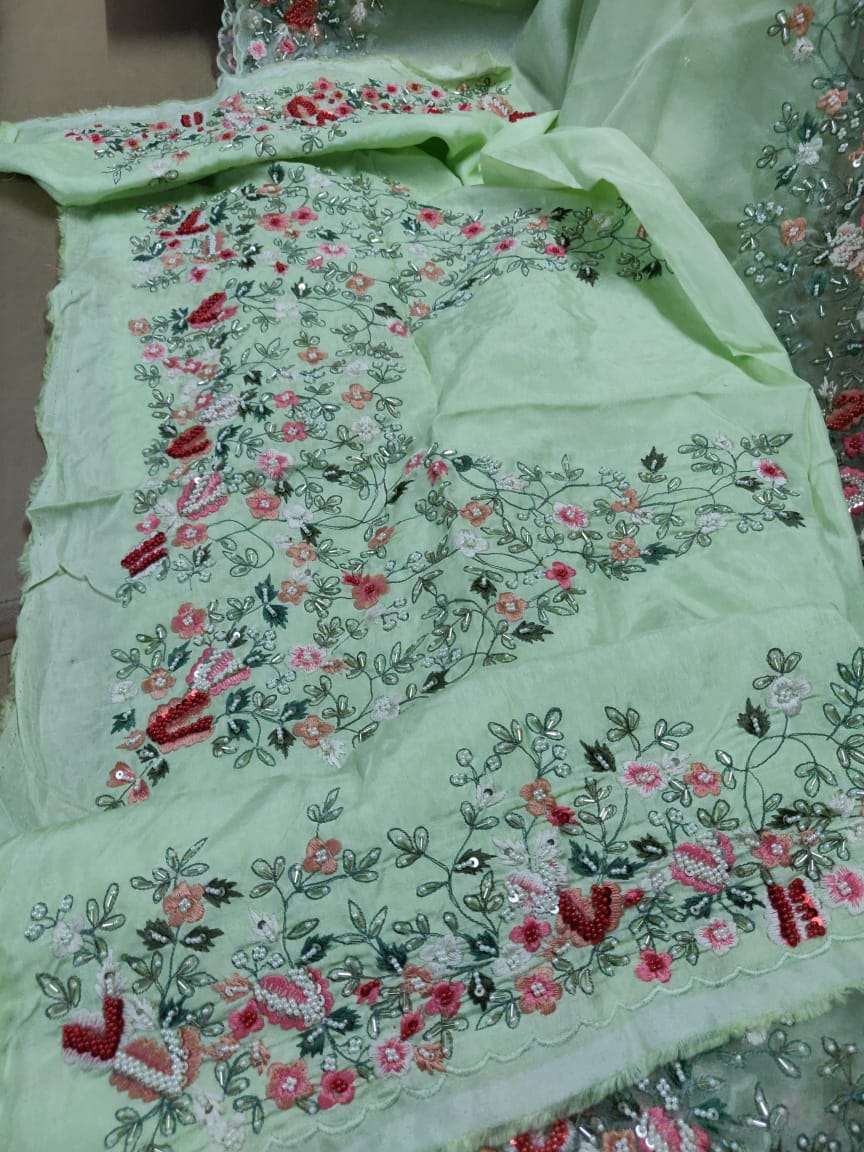 Lilac organza saree - Saffronfashionindia