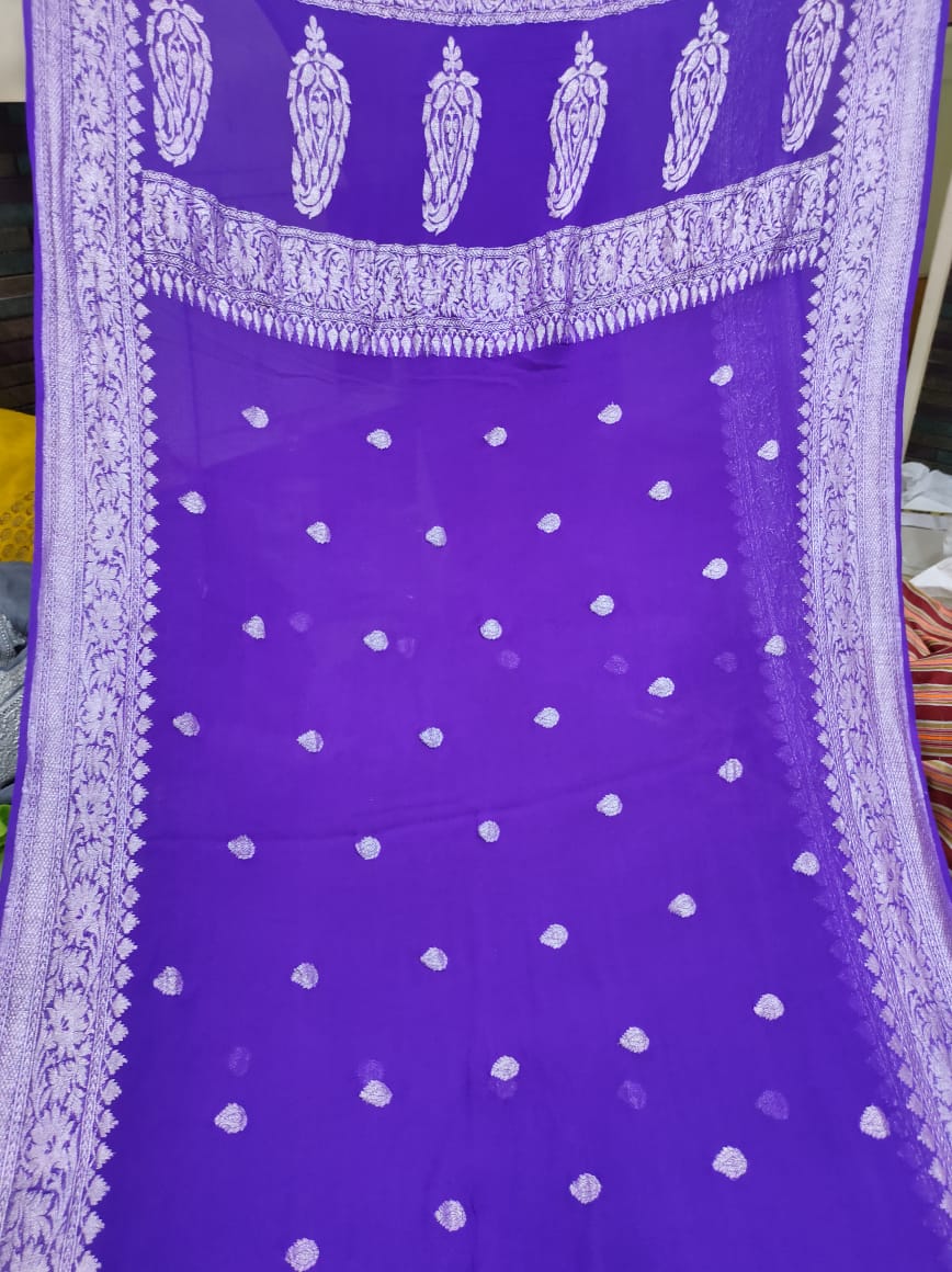 Handcrafted chiffon saree/banarsi saree/sari - Saffronfashionindia