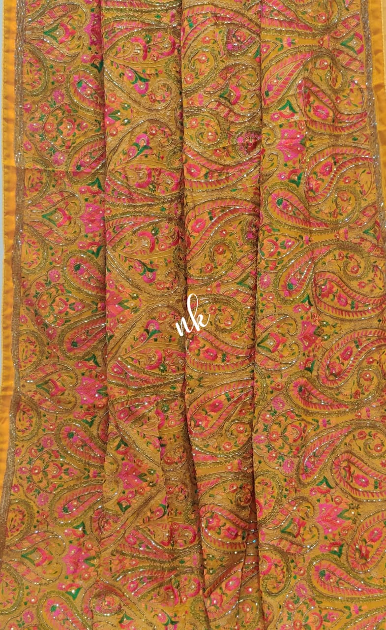Kashmiri inspired gorgette saree - Saffronfashionindia
