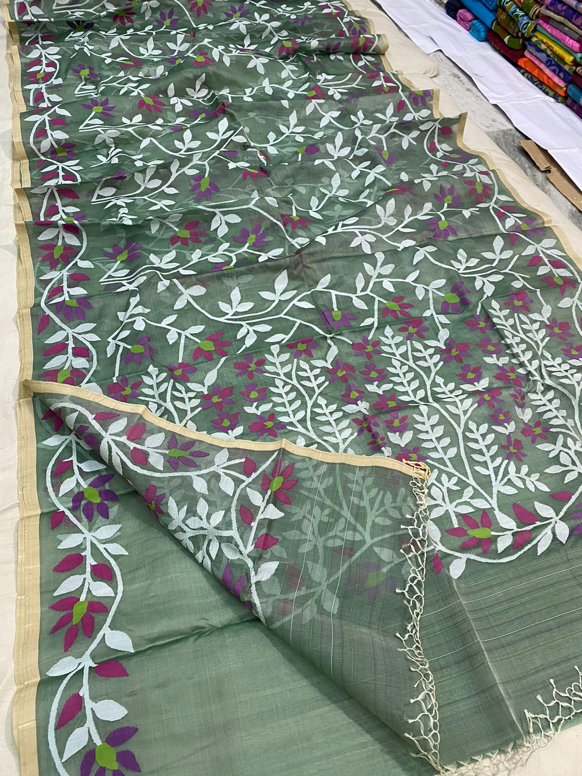 Mohini muslin jamdani saree - Saffronfashionindia