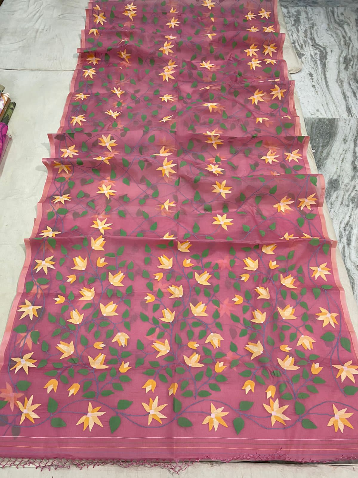 Pinjara inspired floral handwoven jamdani saree - Saffronfashionindia