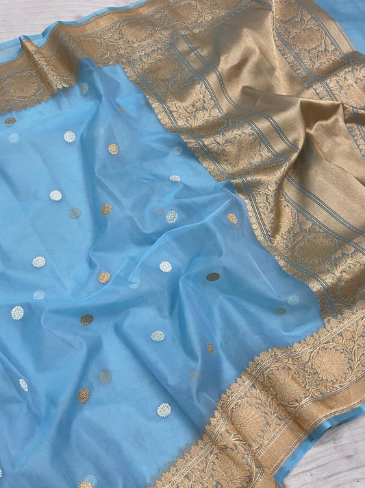 Aasmaani kora silk saree - Saffronfashionindia