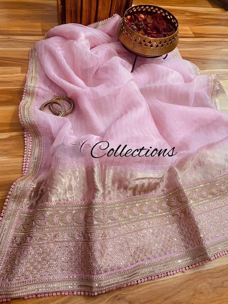 Tiara organza striped saree - Saffronfashionindia