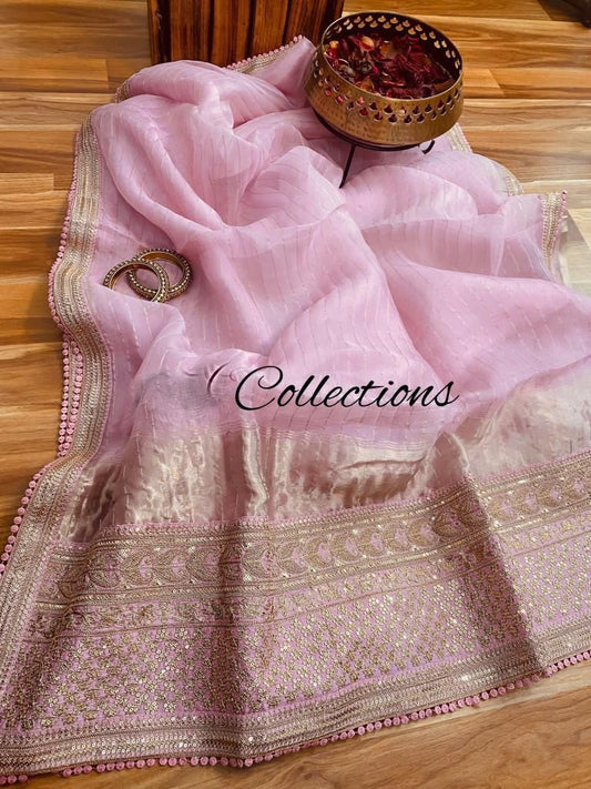 Tiara organza striped saree - Saffronfashionindia