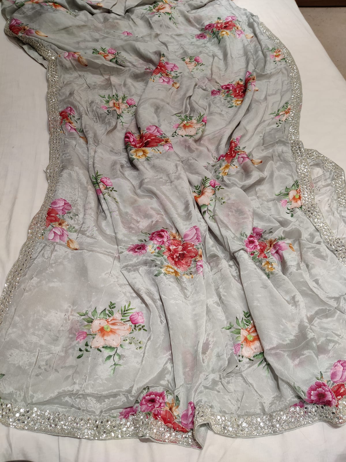 Fancy crepe partywear saree - Saffronfashionindia